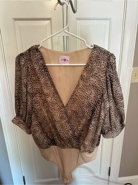 Buddy Love Beige and Black Leopard Surplice Bodysuit
